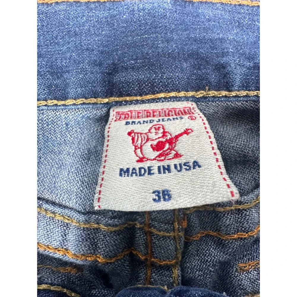 True Religion Mens Straight Leg Jeans Blue Medium Wash Made in USA Size 36